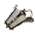 Art Deco - Lantaarn Hanglamp - Messing - Gesatineerd Glas thumbnail 4