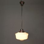 Art Deco Hanglamp Met Witte Glazen Kap, Jaren 30 thumbnail 3