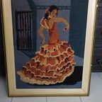 Vintage Geborduurd Schilderij Spaanse Danseres thumbnail 3