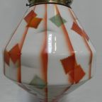 Art Deco Hanglamp Met Gehoekte Glazen Kap thumbnail 11