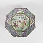Porselein - Wandbord - Famille Rose - Octagon - 19E Eeuw thumbnail 4