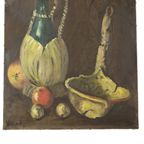 Stilleven Met Wijn En Fruit Schilderij Olieverf Op Doek Gesigneerd thumbnail 12