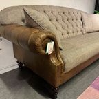 'Dartford' Chesterfield 3 Zits Bank Harris Tweed Met Vintage Cognac Leer thumbnail 10
