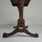 Art Deco Bistrotafel Met Eiken Blad Op Gietijzeren Frame thumbnail 19