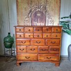 Antieke Geleefde Ladekast, Apothekers, Archiefkast Afm, 105x42cm En 94cm Hoog. thumbnail 2