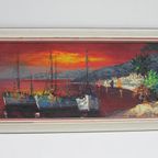 Vintage Mediterraan Olieverf Schilderij Zeilboten,1950S 1960S thumbnail 2