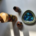 Mid-century Pattern Vetrata Vases And Bowls By Aldo Londi For Bitossi Italy. Black, Blue, Orange thumbnail 13