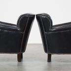 Set Van 2 Prachtige Subtiele Zwarte Fauteuils In Engelse Stijl Met Omkeerbaar Kelim Zitkussen thumbnail 6