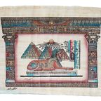 Vintage Egyptische Papyrus Sfinx Hiėrogliefen Schilderij, Jaren '80 thumbnail 2