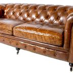 Vintage Chesterfield 3 Zits Bank Cognac Generfd Leer thumbnail 3