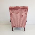 Vintage Teakhouten Fauteuil Roze Rib Nieuw Gestoffeerd thumbnail 9