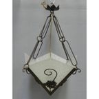 Art Deco Hanglamp Met 4 Gewolkte Glazen Platen thumbnail 5