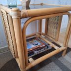 Rotan/Rieten Bijzettafeltje Met Gerookte Donker Glas In Zeer Mooie Staat thumbnail 9