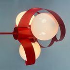 Vintage Rode Metalen Hanglamp / Kroonluchter, Space Age, België 1970's thumbnail 11