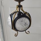 Vintage Hanglamp Glas Metaal Goudkleurig Zwart Jaren 60 thumbnail 2