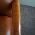 Statige Antieke Hollandse Fauteuil Met Leeuwenkoppen Opnieuw Bekleed Met Cognac Kleurig Rundleer thumbnail 9