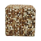 Vintage Vierkante Poef Geitenleer Patchwork Mozaïek Patroon thumbnail 7