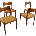 Set Van 4 Eetkamerstoelen Eetstoelen Arne Hovmand Olsen Deens Design Vintage Papercord thumbnail 10