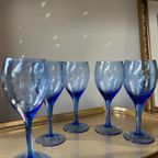 5 Vintage Blauw Geëtste Wijnglazen thumbnail 2