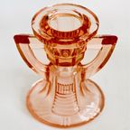 Vintage Artdeco Val Saint Lambert Luxval Roze Kandelaar 1930’s thumbnail 6