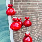 Vintage Hanglamp Vijf Lampen. Murano Glazen Lamp. Glazen Lamp. Rood thumbnail 3