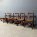 Set Van 6 Antieke Hollandse Eikenhouten Keukenstoelen thumbnail 19