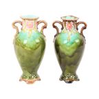 Franse Art Nouveau Barbotine Majolica Vaasjes Antiek Aardewerk 19cm thumbnail 4