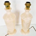 Hollywood Regency Alabaster Lampen Marmer Roze thumbnail 2