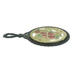Vintage Onderzetter Gietijzer Messing Gekleurd Glas Kersen thumbnail 6