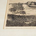 Cornelis Marinus Van Der Woerd (1901-1994) - Ets - Gezicht Op Deventer - 2E Kwart 20E Eeuw thumbnail 5