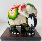 Vintage Oosterse Olifant Kleurrijk Op Teak Houten Plank thumbnail 6