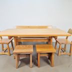 Vintage Eetkamer Set Schragentafel Bank Stoelen Krukken ´60 thumbnail 7