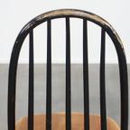 Set Van 4 Vintage Houten Design Stoelen Met Zwarte Spijlen Rugleuning En Bruine Zitting thumbnail 15