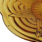 Ronde Amberkleurige Art Deco Fruitschaal Schaal Geperst Glas thumbnail 8