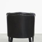 Unieke En Subtiele Zwart/ Grijze Schapenleren Clubfauteuil Met Een Mooi Patina thumbnail 4