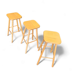 3 X Blond Oak Stools 1970s Height 65 Cm thumbnail 3