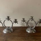 Art Deco 1930S Demeyere Chrome Candlesticks, Belgium thumbnail 5