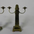 Set Van 2 Messing Art Nouveau Kandelaar, Rond 1910 thumbnail 12