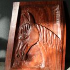 Vintage Dikke Sculptuur /Houtsnijwerk Paard Portret Naïef thumbnail 3