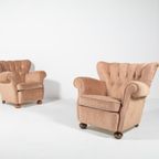 Swedish Modern Lounge Armchairs In Velvet Upholstery, 1950’S thumbnail 2