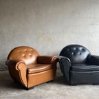 Pair Of Interbellum Club Sofa'S In Cognac Brown And Jet Black Colour. thumbnail 5