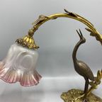 Antieke Art Nouveau Tafellamp – Kraanvogel & Bladerenboog thumbnail 5