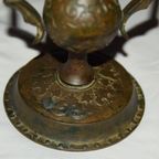 Antieke 19e Eeuwse Orientaalse Bronzen Kandelaar Jemen/india thumbnail 6