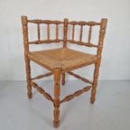 Mid Century Grenen Hoekstoel Met Biezen Zitting thumbnail 9