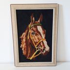 70's Retro Schilderij Geborduurd Paard In Vintage Lijst thumbnail 2