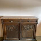 Vintage Houten Commode Met Terrakleurig Marmeren Blad thumbnail 20