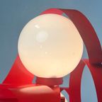 Vintage Rode Metalen Hanglamp / Kroonluchter, Space Age, België 1970's thumbnail 8