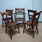 Antieke Engelse Windsor Oxford Eetkamerstoelen, Set Van 5 thumbnail 7