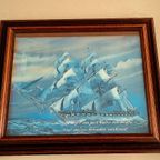 Vintage 3D Clipper Schip Hologram In Houtenlijst thumbnail 5