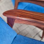 Set Vintage Deense Fauteuils Jaren 60 Ribstof Blauwe Stoelen thumbnail 3